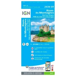 Carte IGN 2434OT Riom-ès-Montagnes, Bort-les-Orgues, PNR Des Volcans D'Auvergne